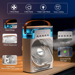 3-in-1 Portable Air Cooler – Personal USB Fan, Water Mist Humidifier & LED Night Light